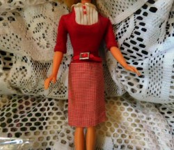 1622 BARBIE STUDENT TEACHER 1965 - 66 RED AND WHITE DRESS, RED BELT
